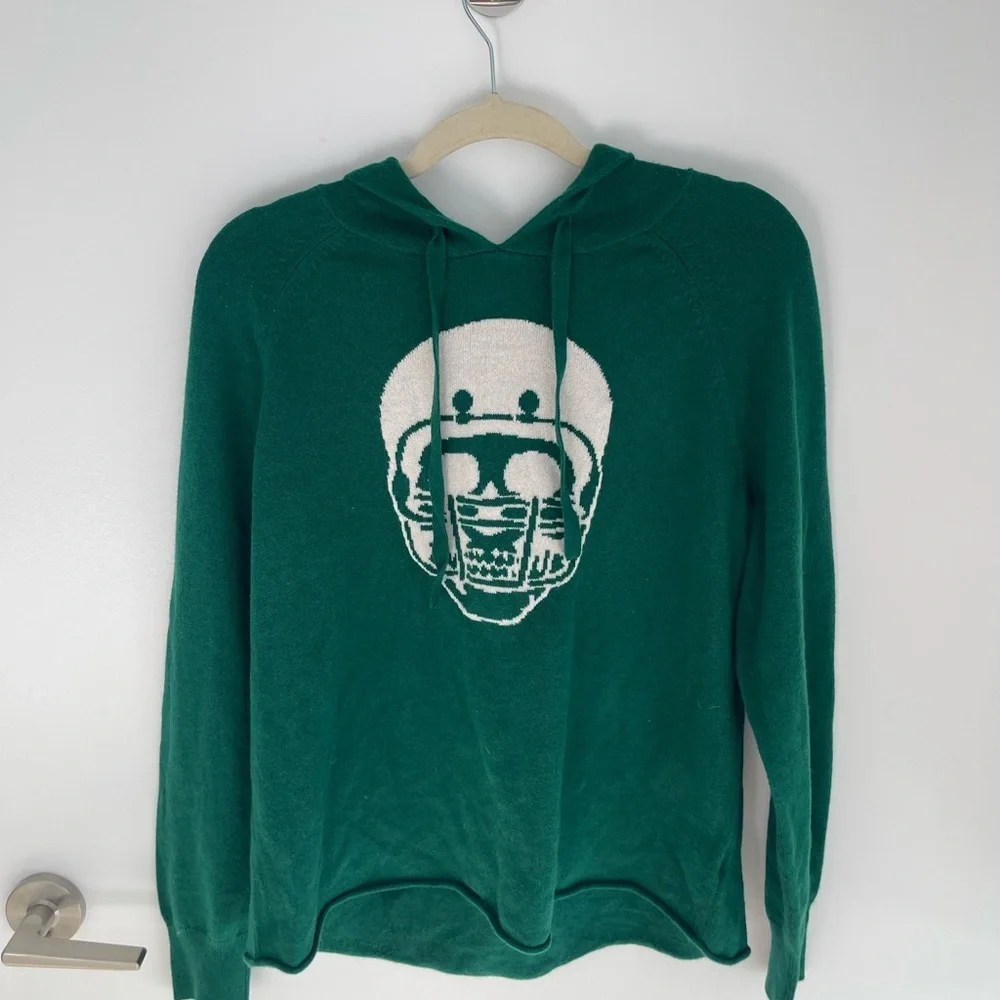 SKULL CASHMERE Collegiate Skull Green Hoodie Sweater - Picture 1 of 4